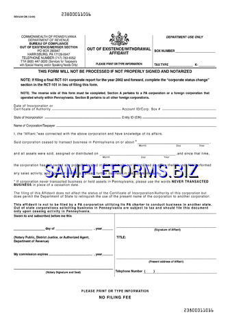 Pennsylvania Out of Existence/Withdrawal Affidavit pdf free
